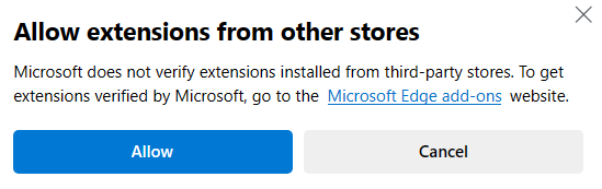 individually allow extensions in Edge from different stores