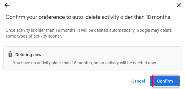 confirm auto-delete of search history in Google Workspace