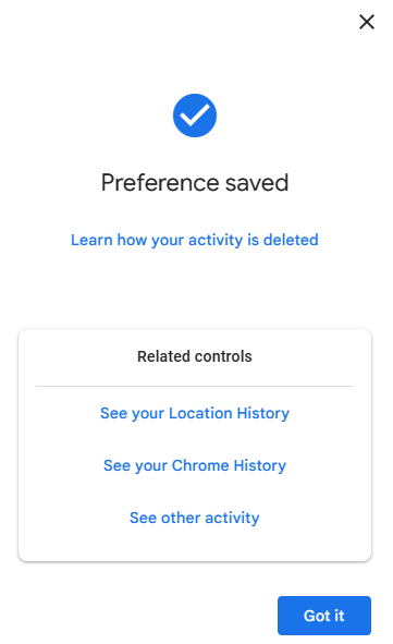 Auto delete preferences saved for search history in Google Workspace