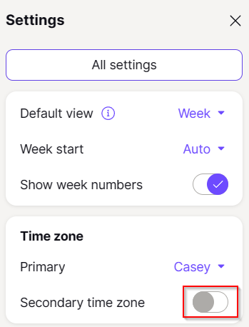 enable secondary time zone in proton calendar