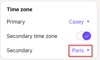 set a secondary time zone after enabling it in proton calendar