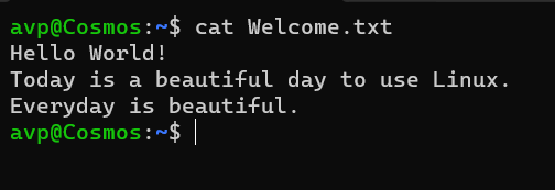 The cat command in Linux displays file contents as they are.