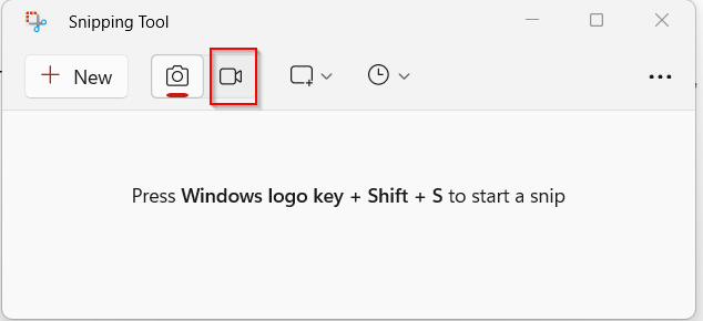 click the video icon for recording screen in snipping tool