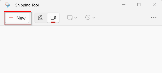 The New button starts a new recording in snipping tool