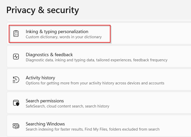 Privacy & security settings in Windows 11