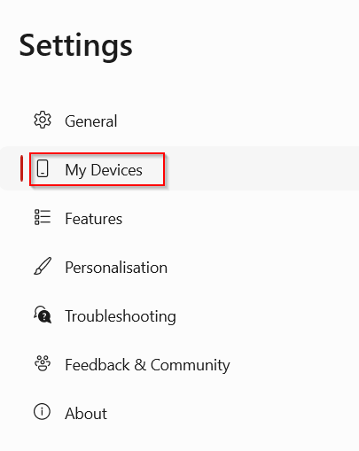 Phone Link settings pane