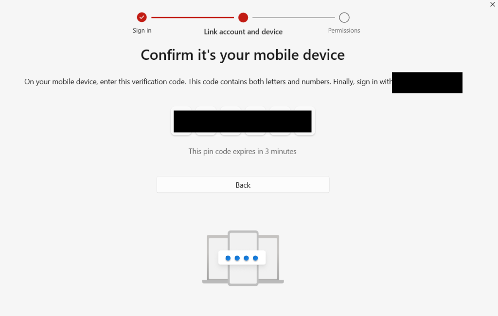 Mobile device code for pairing phone with Phone Link in Windows 11