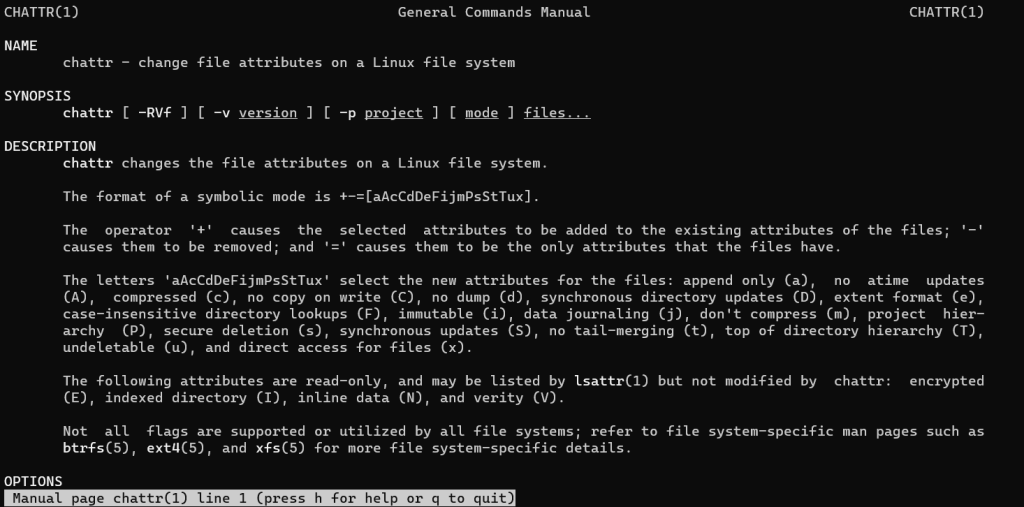 man page for chattr