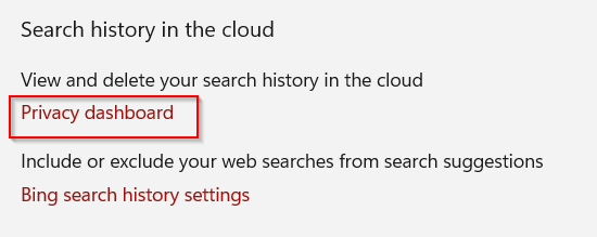 Search history in the cloud settings in Windows 11