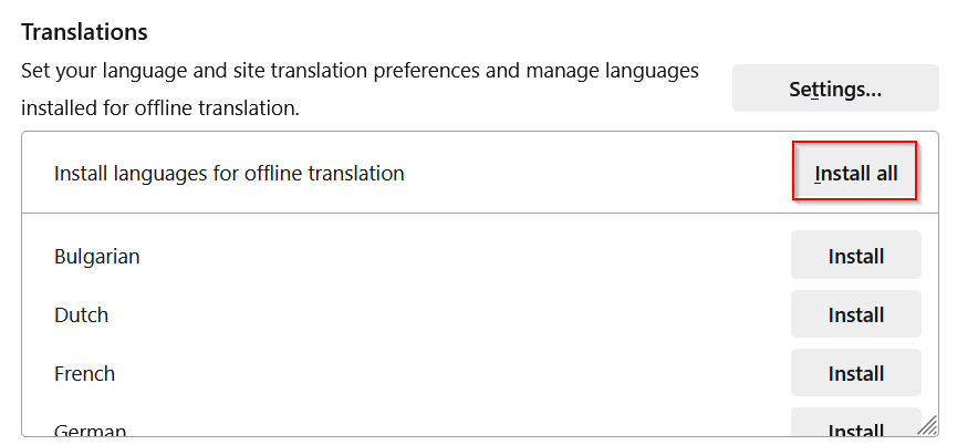 Install languages for translation in Firefox