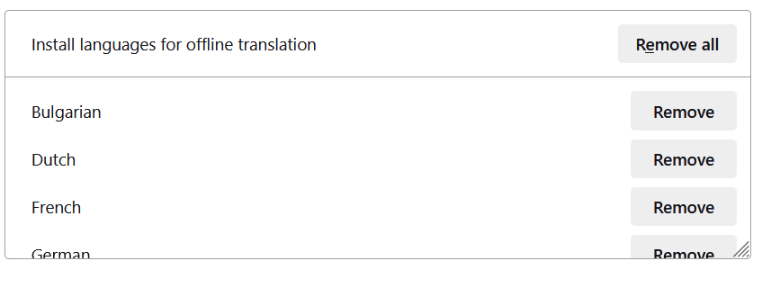 Languages installed for translation in Firefox