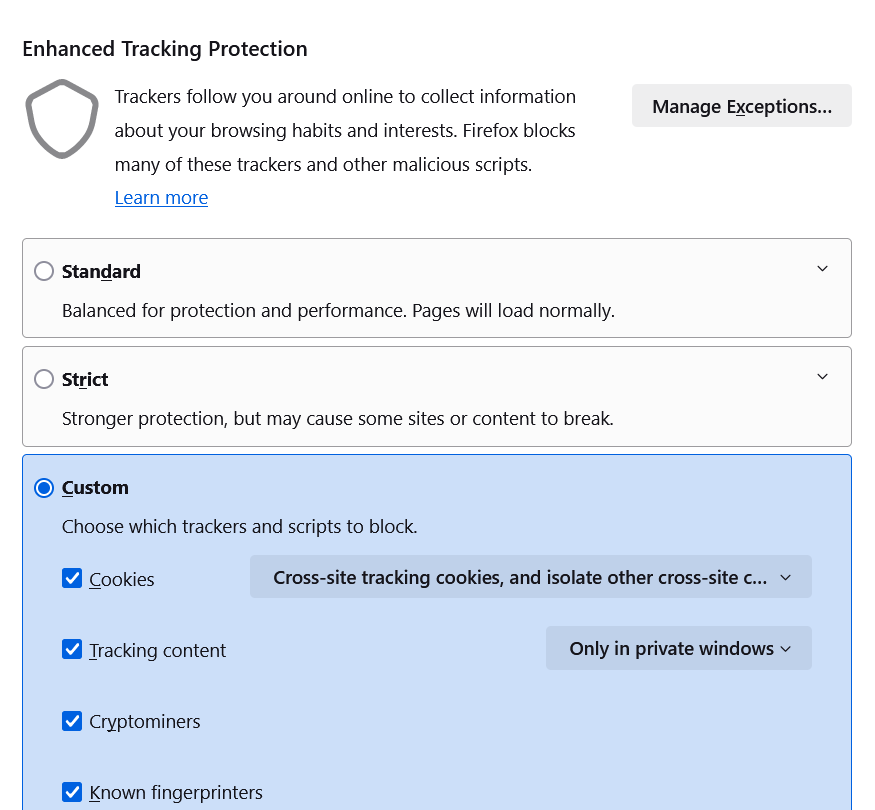 Enhanced tracking protection in Firefox