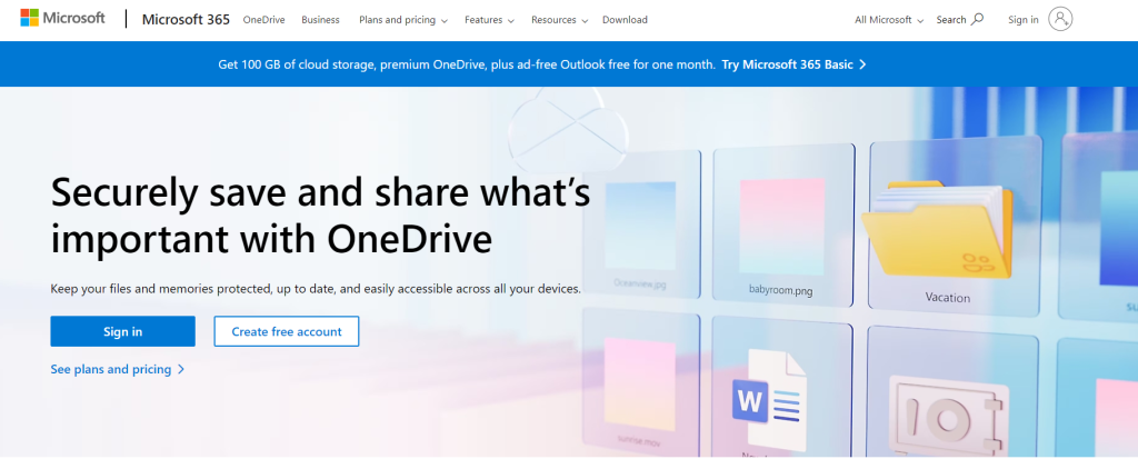 OneDrive homepage