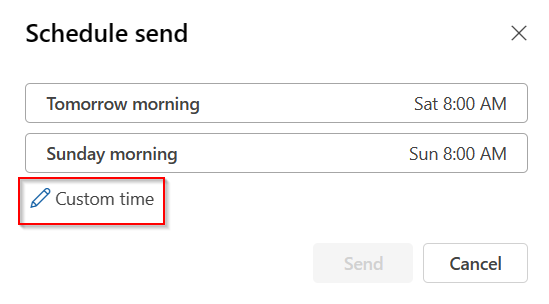 Schedule send feature in Outlook