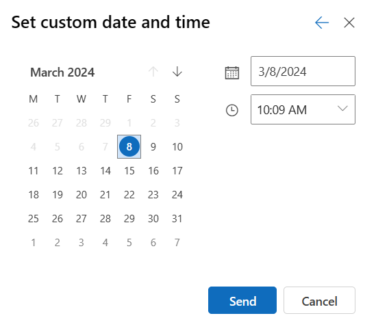 Schedule a custom date and time in Outlook for emails