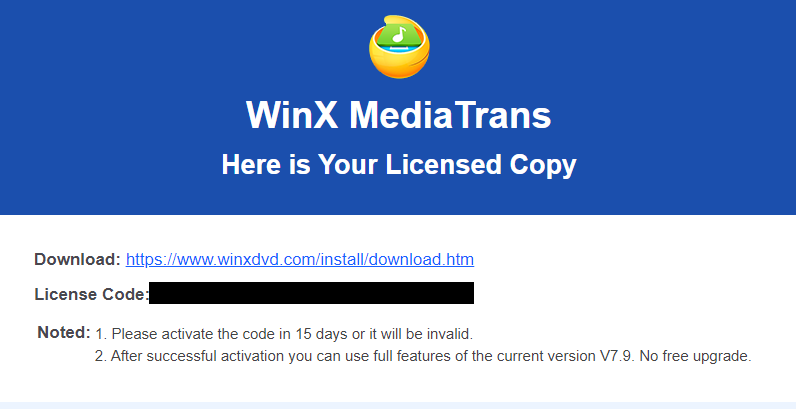 WinX MediaTrans license key in email