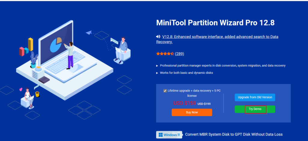 download page for MiniTool Partition Wizard 12.8