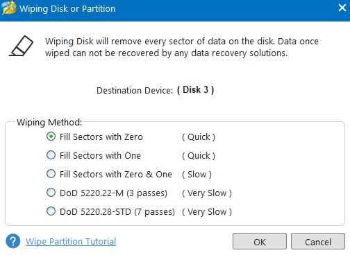 wiping disk or partition with MiniTool Partition Wizard 12.8