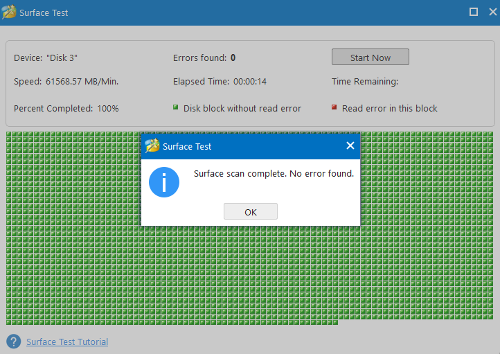 running surface test in MiniTool Partition Wizard 12.8