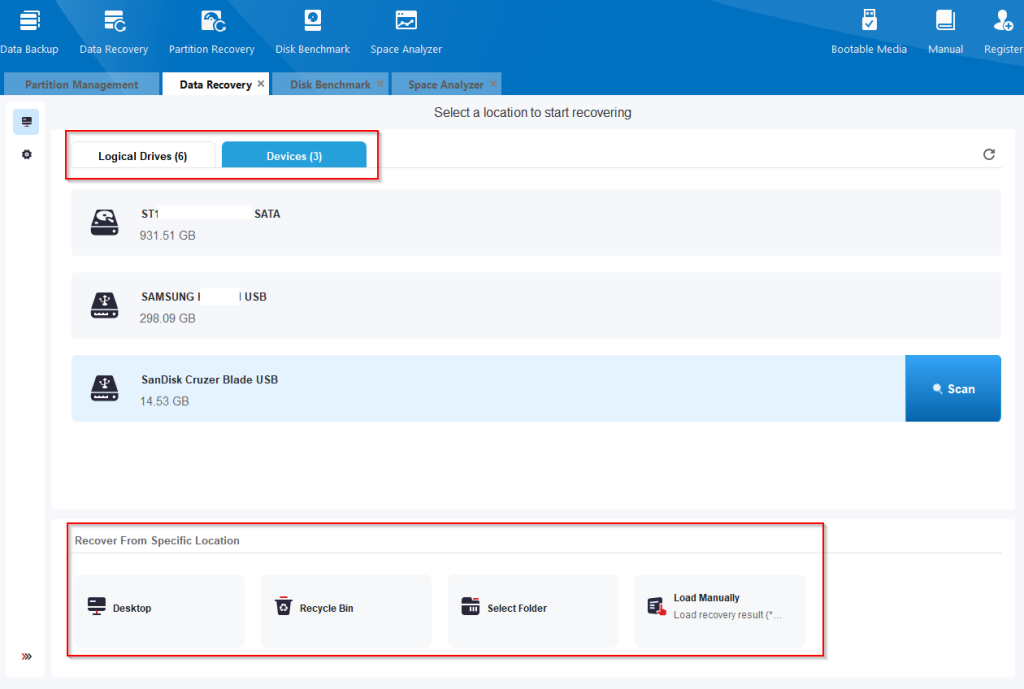 data recovery interface in MiniTool Partition Wizard 12.8