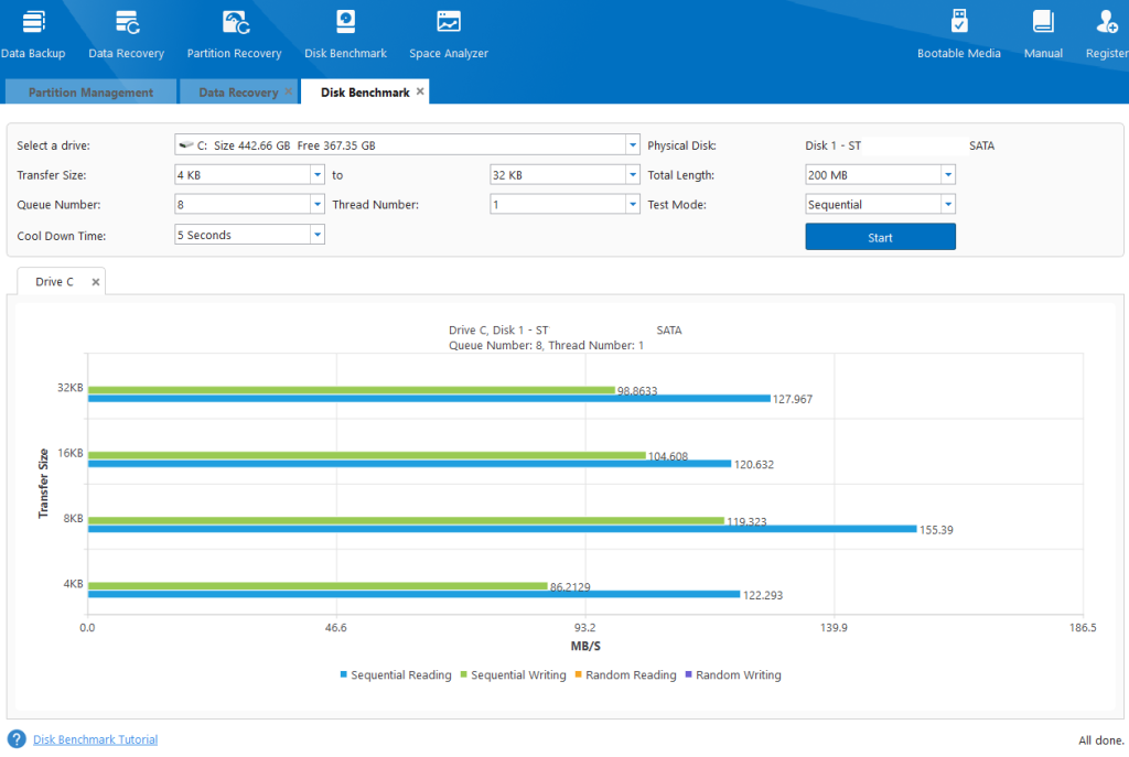 running the disk benchmark tool