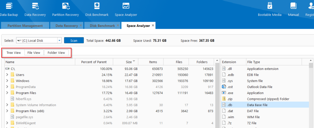 using space analyzer