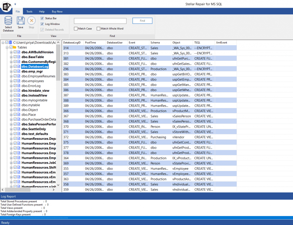 recoverable database components in Software