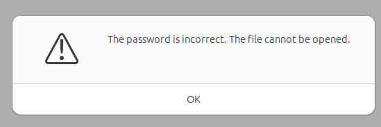 incorrect password to open a libreoffice writer document