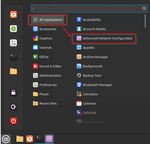 Linux Mint Cinnamon menu