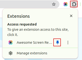 pin Awesome Screen Recorder add-on in Chrome