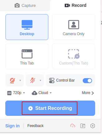 Choose Record or Capture to record videos or take screenshots