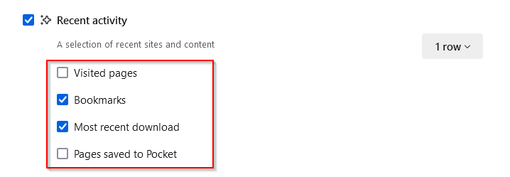 Recent activity section in Firefox
