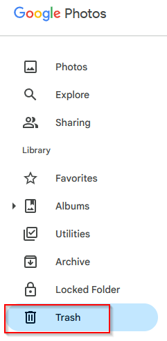 trash folder is where deleted photos are stored in google photos