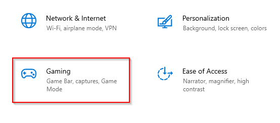 Gaming settings in Windows 10