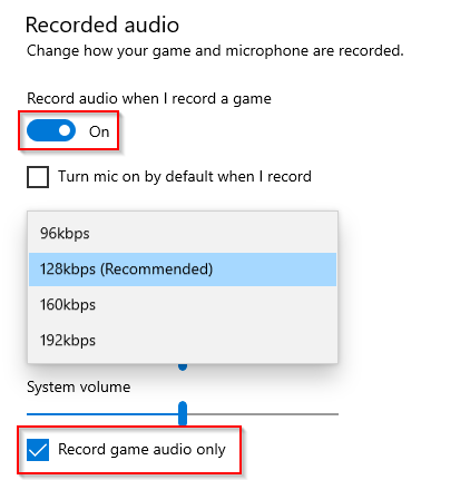 change recorded audio settings in Windows 10