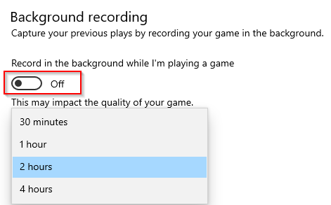 change background recording settings in windows 10