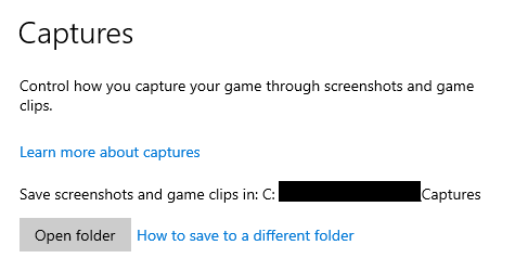 Captures folder location in Windows 10