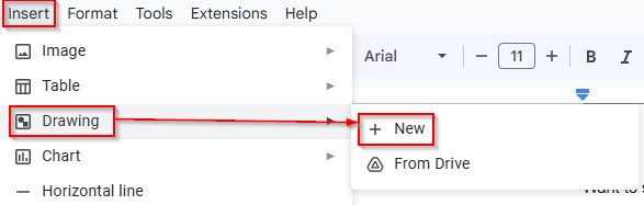 insert new drawing in google docs