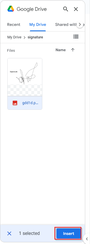 adding signature image from google drive 