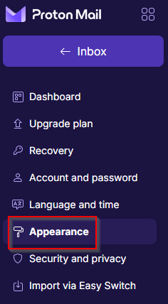 Appearance lets you change theme and other settings