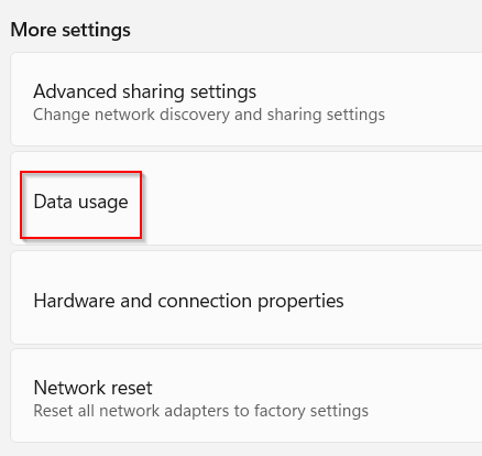 data usage settings in windows 11