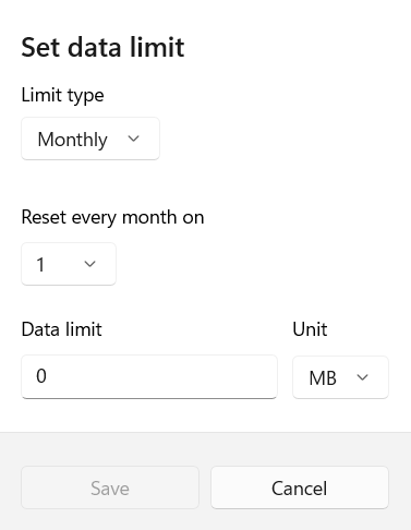 setting a data limit in windows 11