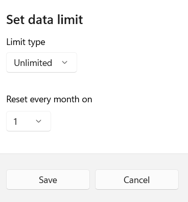 choose reset or unlimited data usage