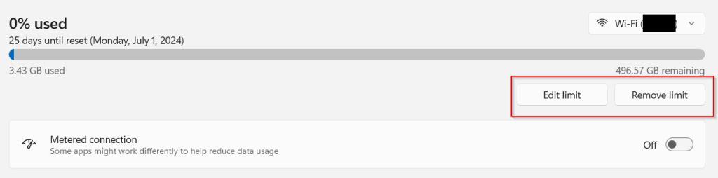 data usage limit enabled in windows 11