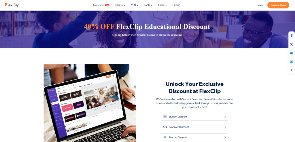 40% off educational discount on FlexClip