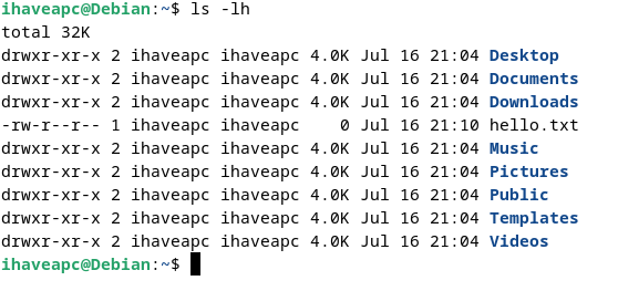 list file and directories in human-readable form 