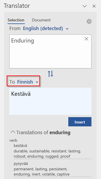 translated text in microsoft word