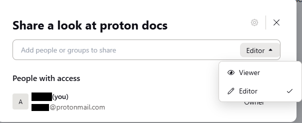 adding collaborators in proton docs