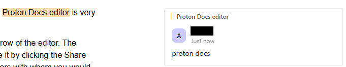 highlighted section of proton docs along with the comment 