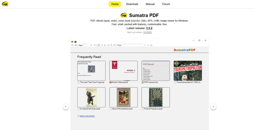 Sumatra PDF homepage